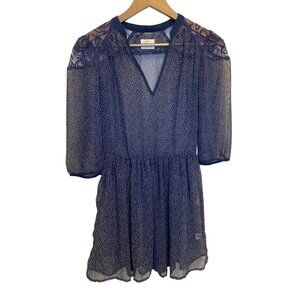 Pins & Needles Navy Blue Sheer Babydoll Lace Poka Dot Print Dress XS